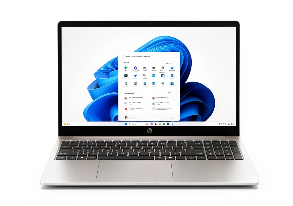 HP 15.6-inch laptop in natural silver on a desk