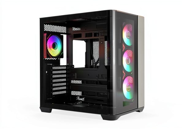 Rosewill ATX Mid Tower Case Curved Glass ARGB Fans USB-0