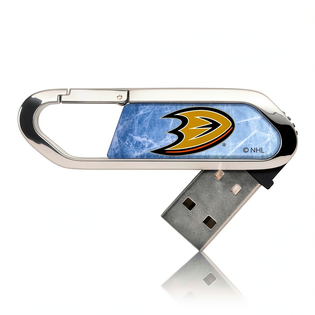Installing Anaheim Ducks Ice Flood Clip USB Flash Drive 16GB USB-C on a wooden desk