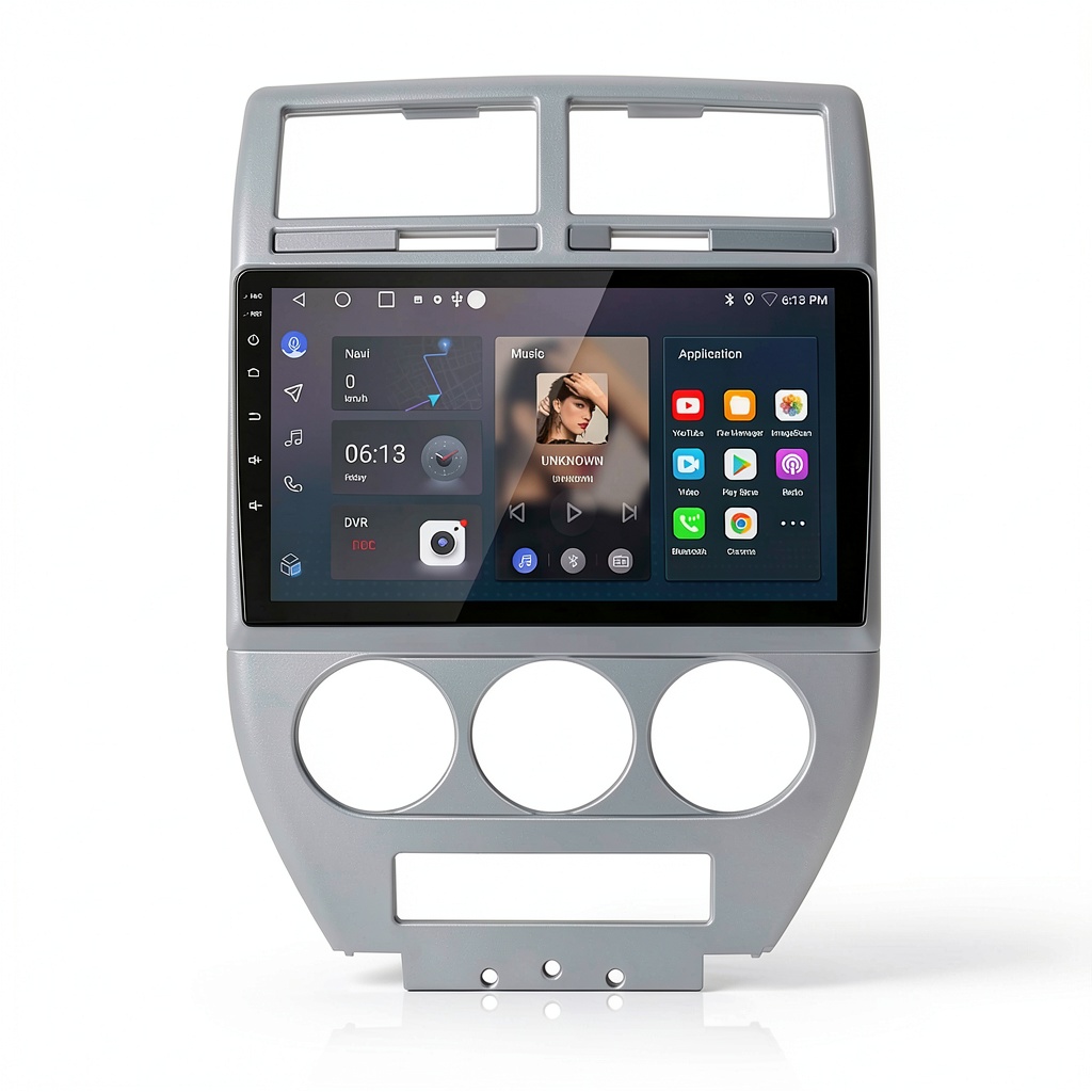 Jeep Patriot Android 14 head unit installed in a 2008 Jeep Patriot dashboard