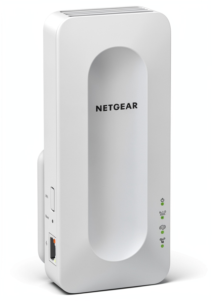 'NETGEAR EAX15 WiFi 6 Mesh Extender plugged into a wall outlet'