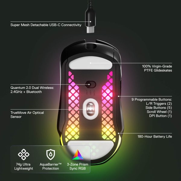 SteelSeries Aerox 5 Wireless Gaming Mouse Ultra Lightweight-2
