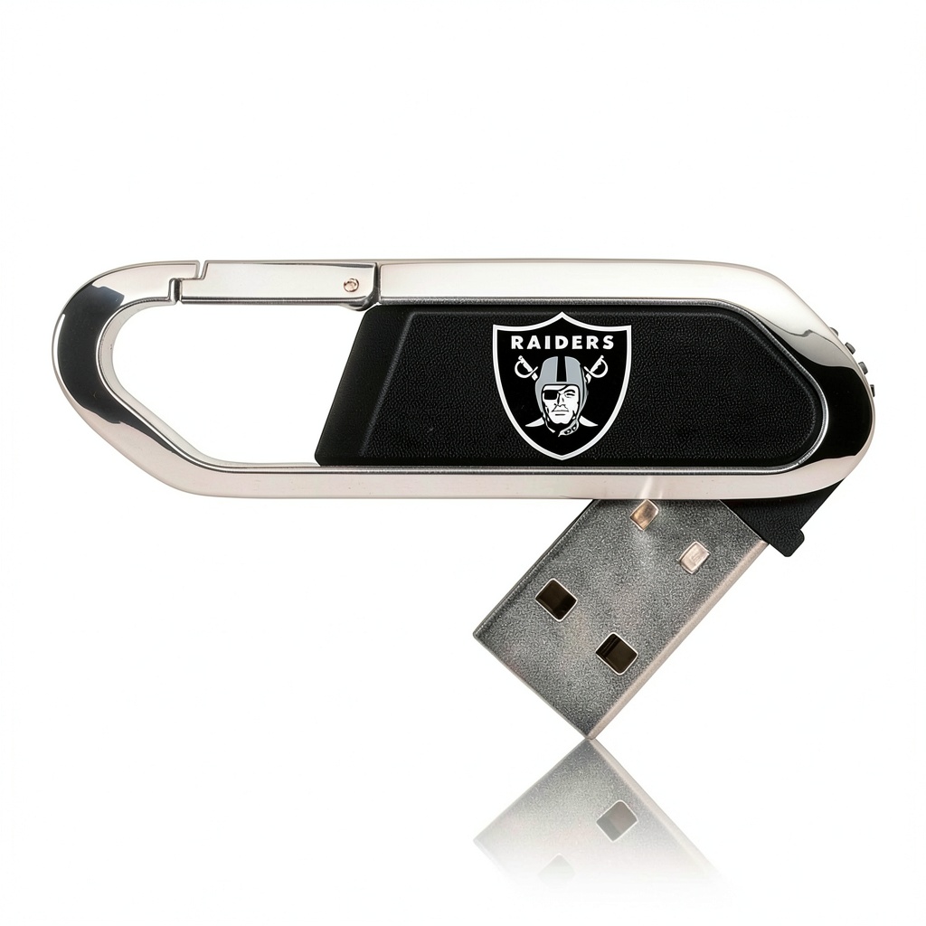 Installing Las Vegas Raiders USB Flash Drive Keyscaper 16GB USB-C on a wooden desk