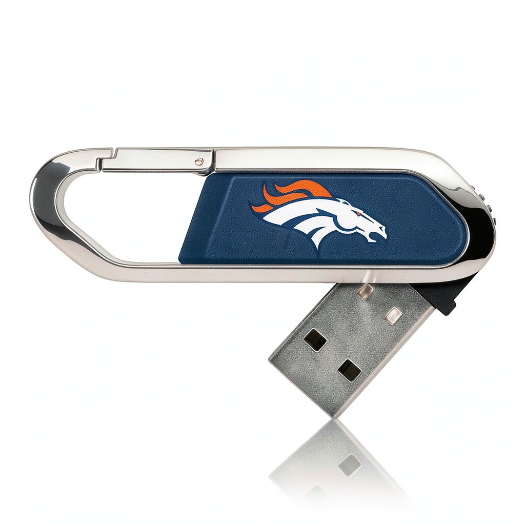 Denver Broncos USB flash drive with hinged case open