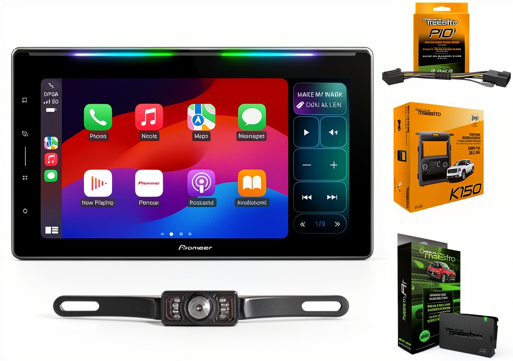 Pioneer DMH-WT6000NEX installed in Ford F150 dashboard showing wireless CarPlay interface
