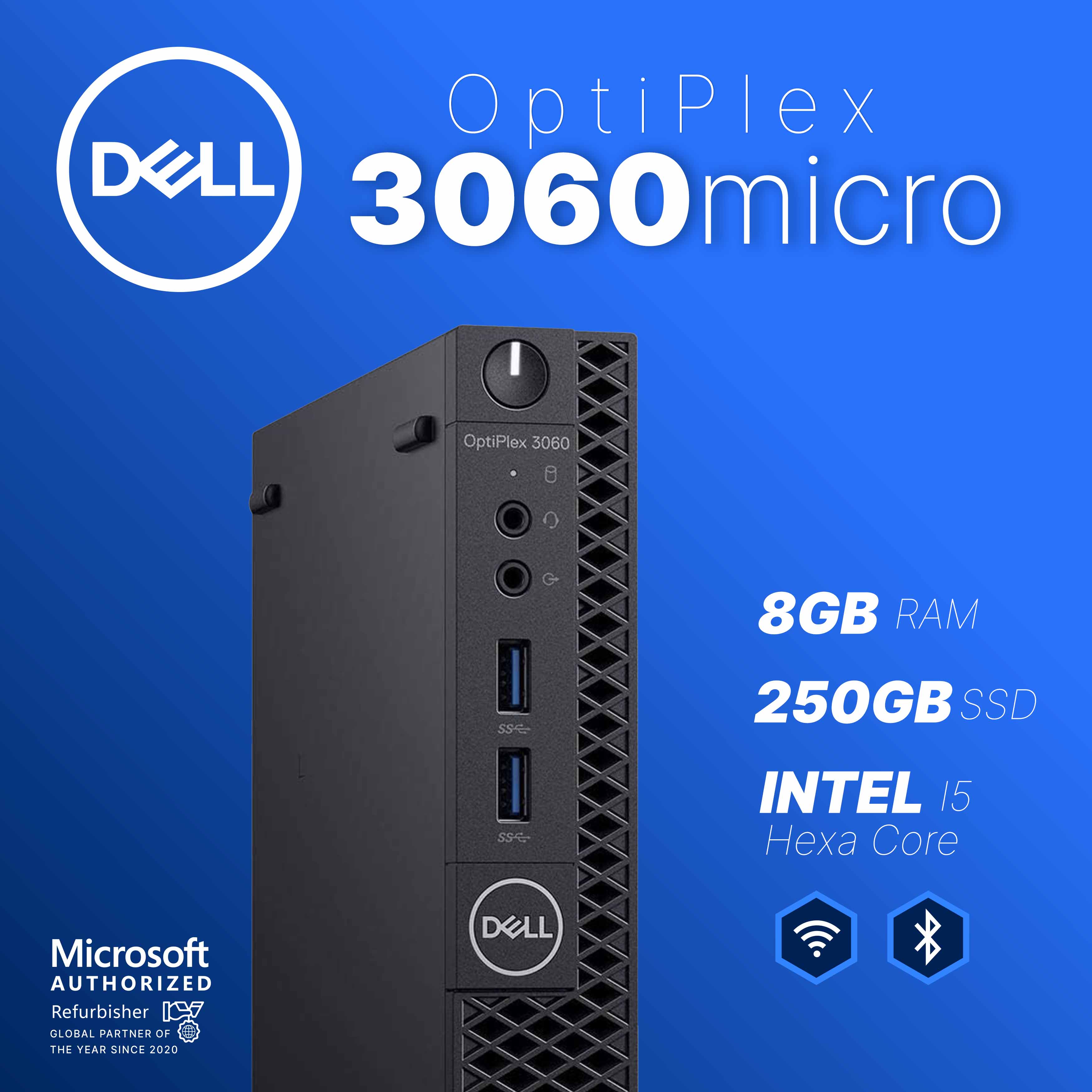 Dell Optiplex 3060 Micro Computer on a desk with peripherals