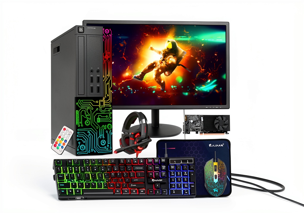 Dell OptiPlex gaming desktop with RGB lighting and peripherals on a desk