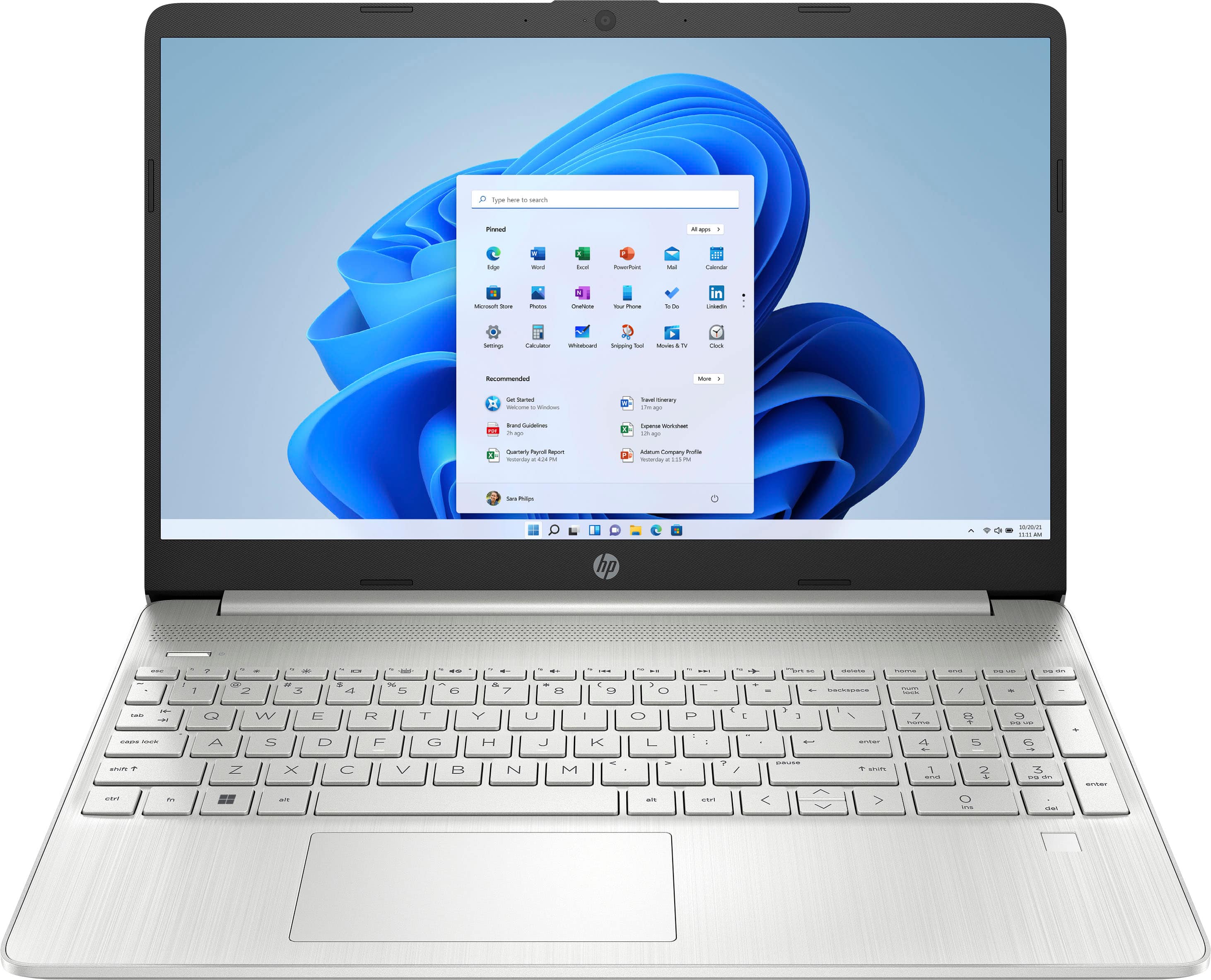 HP 15.6 laptop displaying a work application on a desk