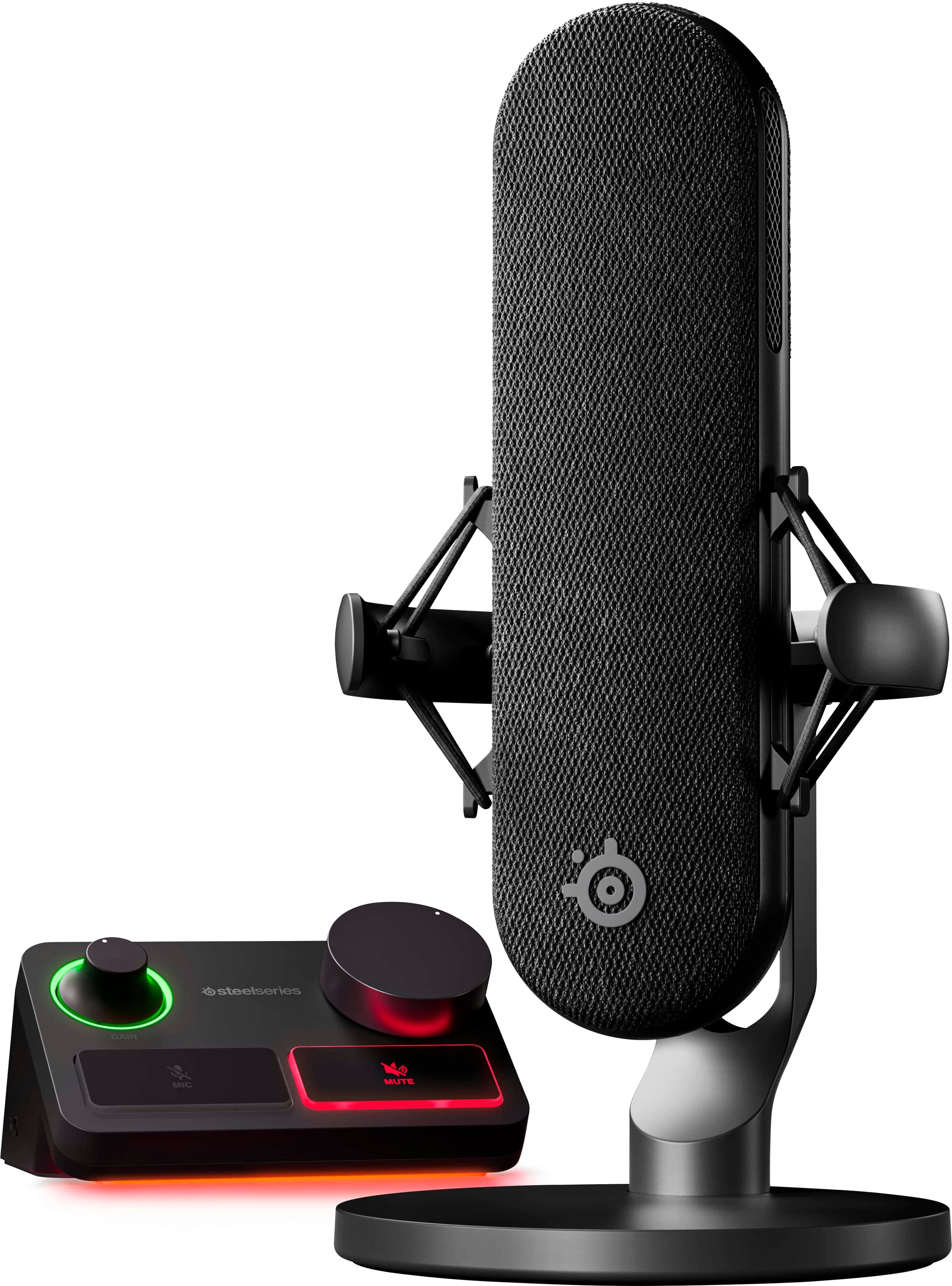 Alias Pro XLR microphone setup with stream mixer on a gaming desk