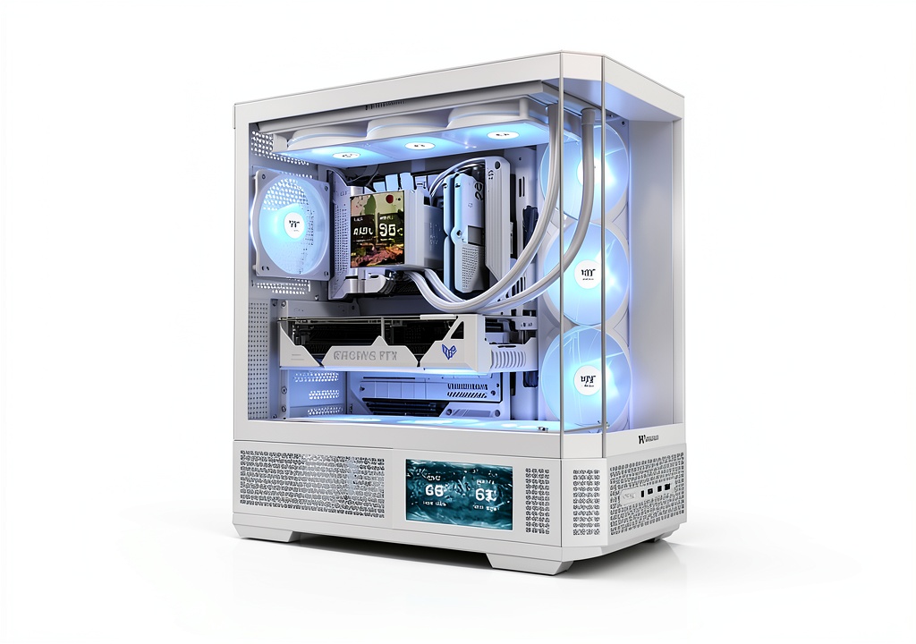 Thermaltake View 370 TG ARGB Mid Tower Snow case front view with ARGB lighting