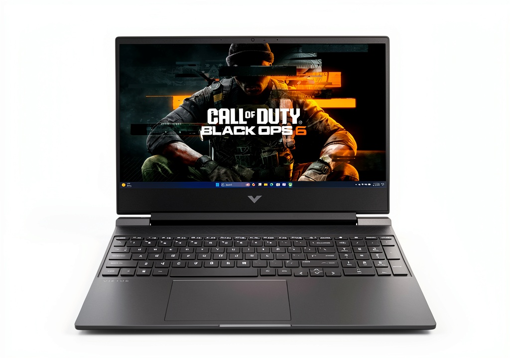 HP Victus gaming laptop displaying a vibrant game scene on its 144Hz screen