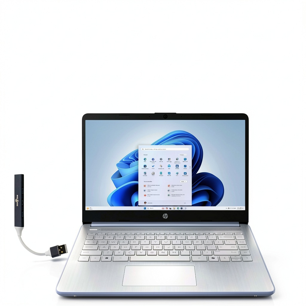 HP 14 Laptop in Sky Blue color on a desk