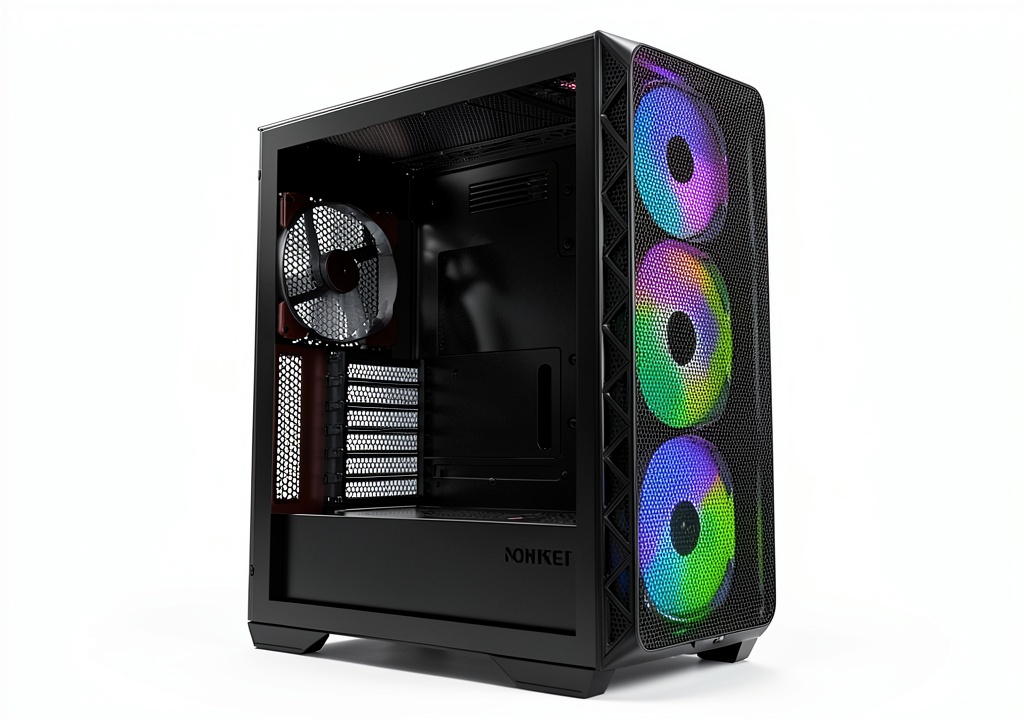 Montech AIR 903 MAX case showing mesh front and ARGB lighting in a gaming setup