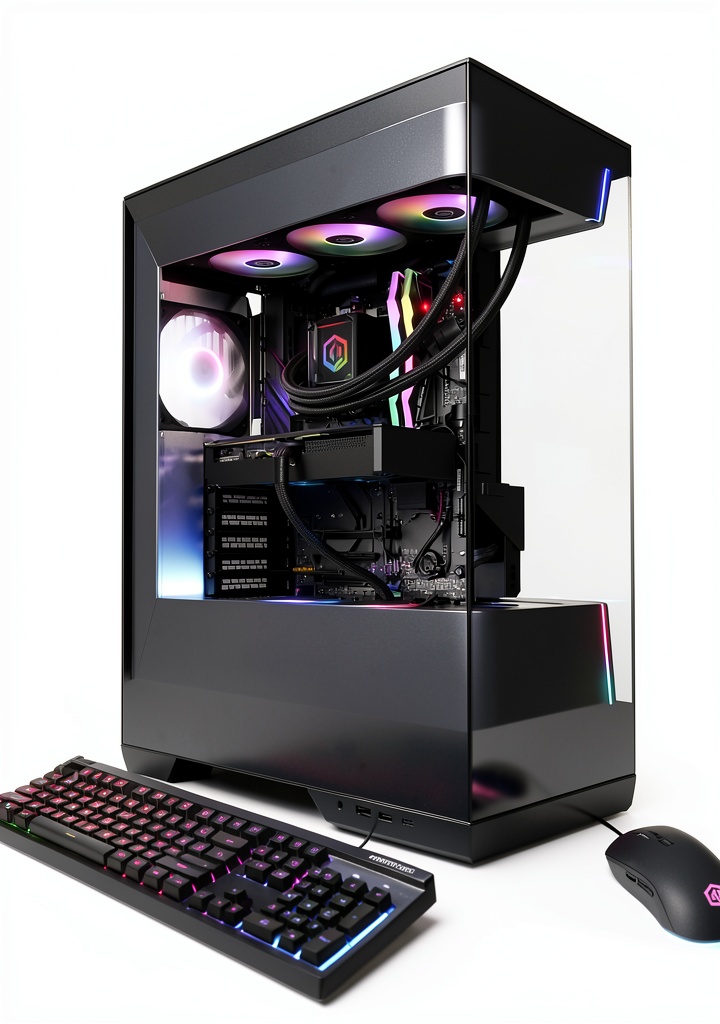 CyberPowerPC Gaming Desktop on a modern desk with RGB lighting