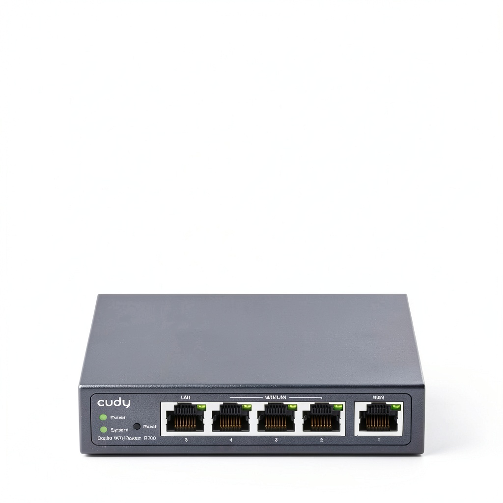 Installing Cudy Gigabit Multi WAN Router VPN Load Balancing Business on a wooden desk