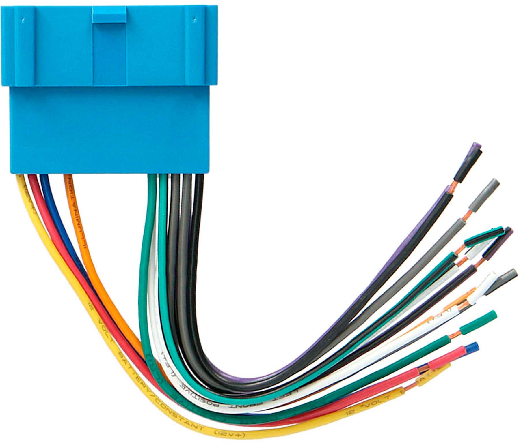 Metra wiring harness connected to a car stereo in a GM vehicle