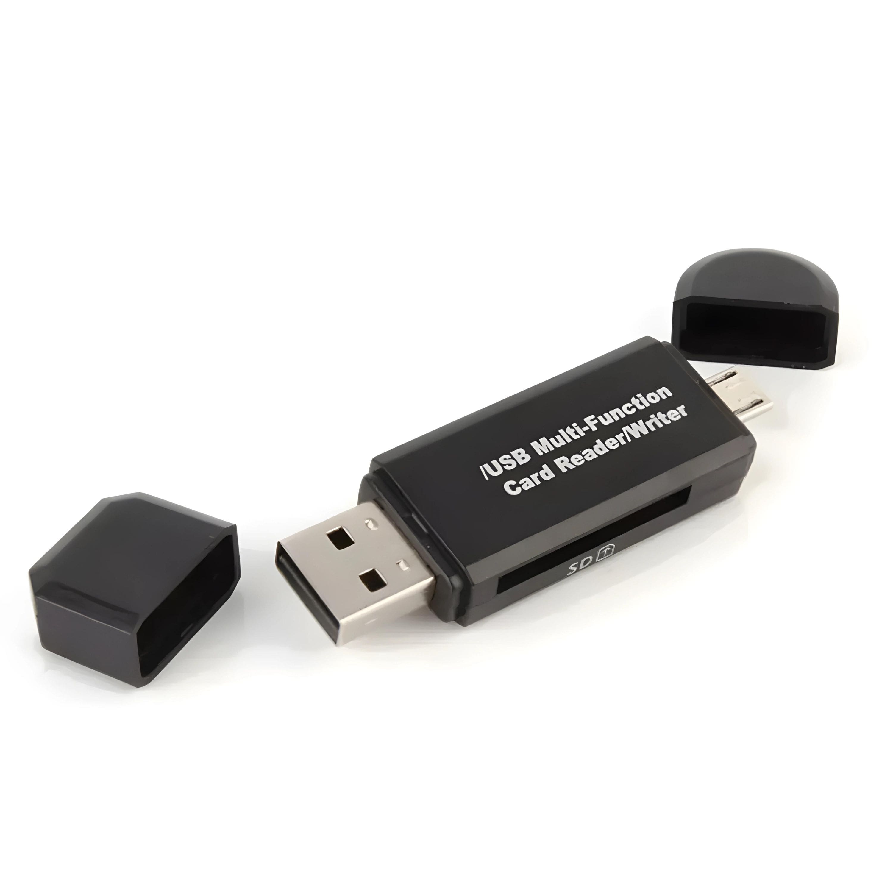 Micro USB OTG adapter connected to an Android phone with an SD card inserted