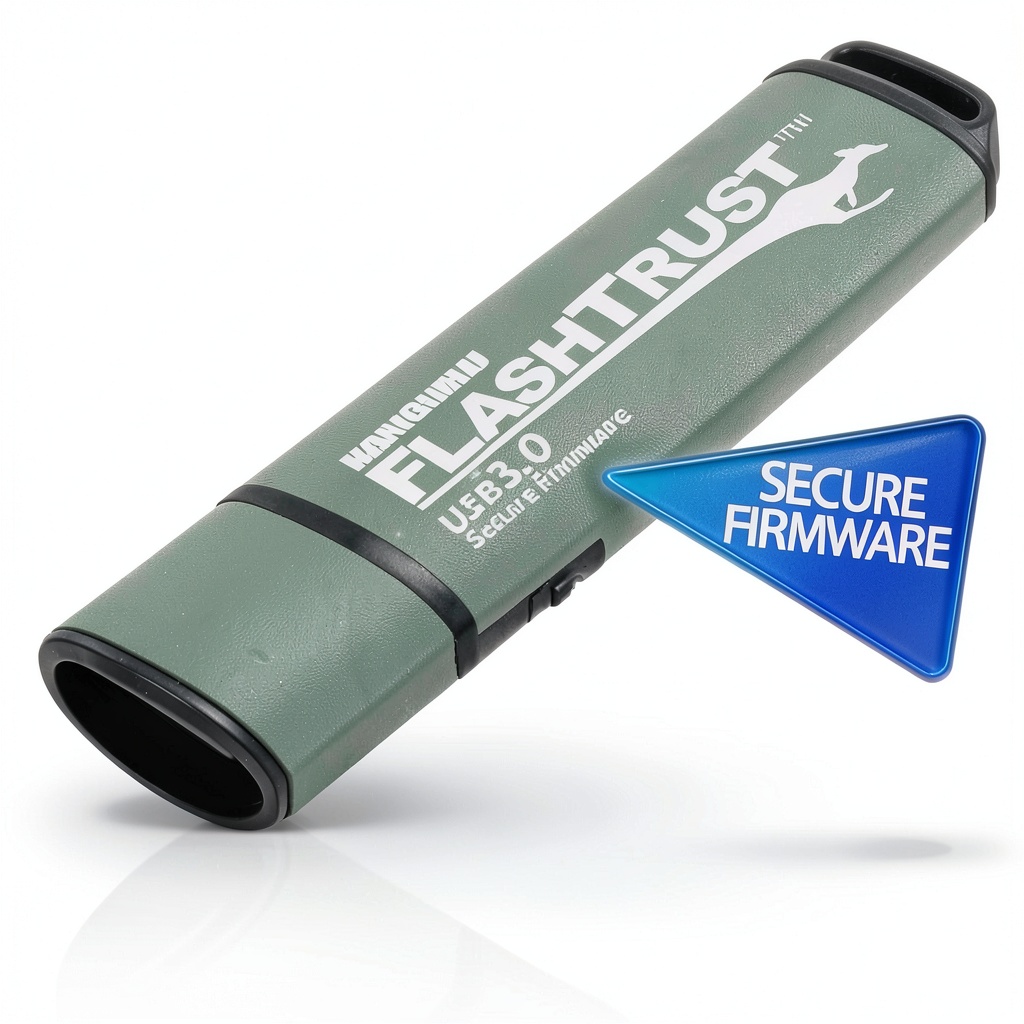 Kanguru FlashTrust USB 3.0 drive displaying secure firmware features