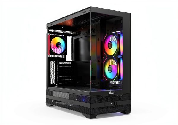 Rosewill ATX Mid Tower Case Black ARGB Fans Tempered Glass-1