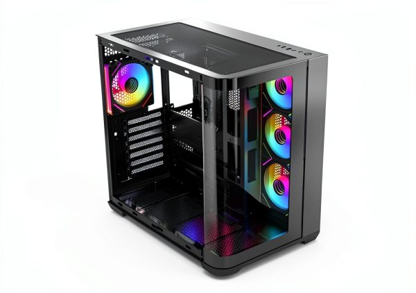 Rosewill ATX Mid Tower Case Curved Glass ARGB Fans USB-4